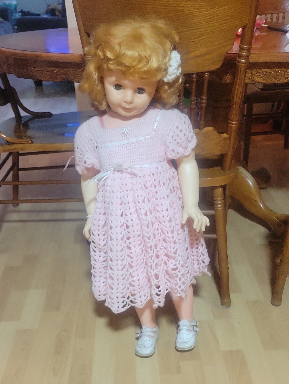 Vintage RELIABLE 3 Foot Tall Doll~ Crochet Dress